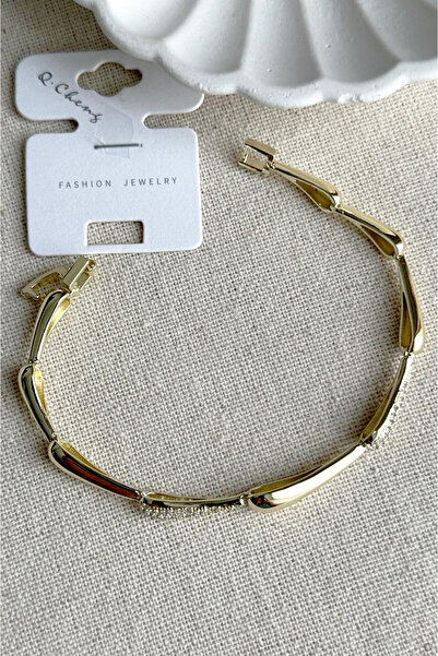 MODA Caprea Pirinç 14 K 18 cm Damla Taşlı Bileklik Kadın Altın Renkli Karamaz Bileklik