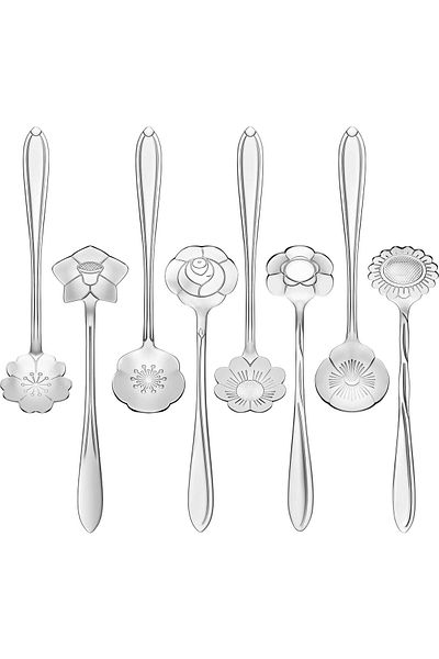 COOYA 8 Piece Coffee Teaspoon Set, Stainless Steel, Flower Patterns, Sugar Tea Stir Bar Stirring Spoon