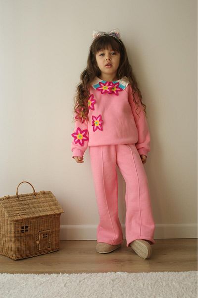 RAPAPA Girl's 3 Yarn Charted Tracksuit Set Bottom Top Set 241212