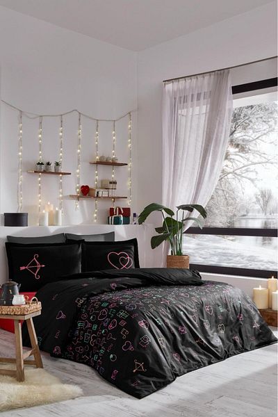 Özdilek Set cuvertură de pilota Black Gleam Love - 4 perne, cu husă, ocazii speciale 1888