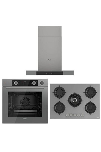 Ferre Fryart Steam Gri Set (D102 Gri Davlumbaz -RS038 Gri Ocak- XE64CPR Fryar...