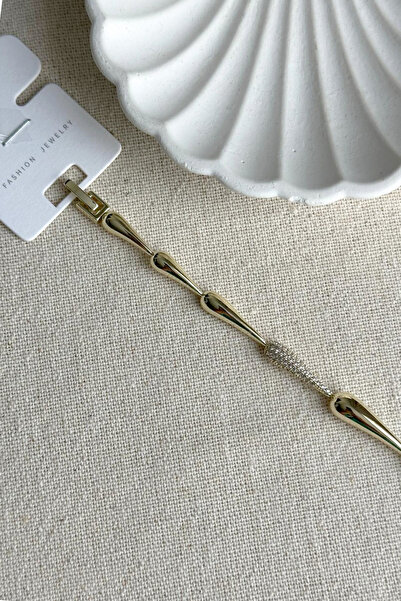 MODA Caprea Pirinç 14 K 18 cm Damla Taşlı Bileklik Kadın Altın Renkli Karamaz Bileklik