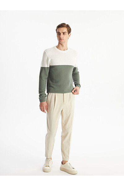 LC Waikiki Green Crew Neck Long Sleeve Color Block Men's Knitwear Sweater