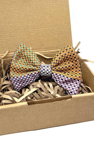 Kravatkolik Multicolor Square Pattern Patchwork Bow Tie P1950