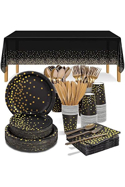 URbazaar 201 Pcs Birthday Party Supplies Golden Dots Dinnerware Party Plates ...