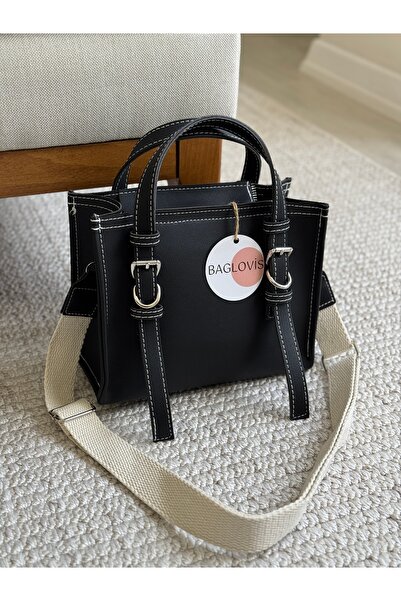 BAGLOVİS GEANT DE UMĂR DE FEMEIE NEGRĂ CU CUREA DE COLON DE BUMBAC, DETALII D...