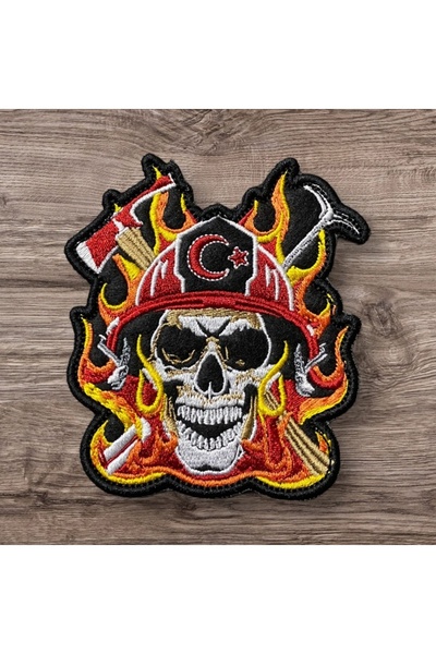 Ex Patch İtfaiyeci Kuru Kafa Ateş Patch Arma 9 X 8 Cm