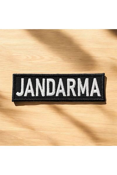 Ex Patch Fundal Negru Broderie Albă Jandarma Scrisă Peçă Crestă 10 X 3 Cm