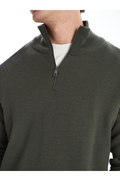 LC Waikiki Lcw Casual Khaki Stand Collar Long Sleeve Men's Knitwear Sweater