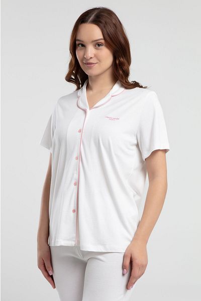 Pierre Cardin Women's Cream Shirt Pajama Set