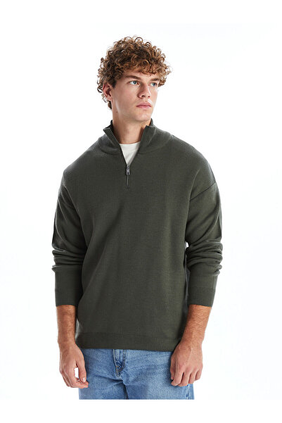 LC Waikiki Lcw Casual Khaki Stand Collar Long Sleeve Men's Knitwear Sweater