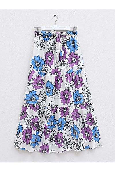 Modamorfo Leinenrock – gemustert, Gürtel und elastische Taille – Lila