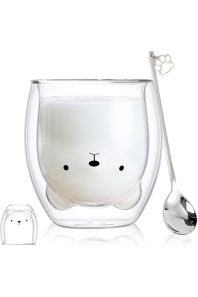GENERAL Double Wall Insulated Glass Mugs with Cute Design for Espresso, Coffe...
