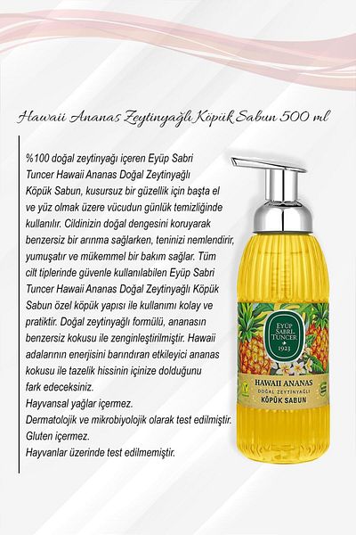 Eyüp Sabri Tuncer 500 ml Hawaiian Pineapple Olive Oil Soap - 5 Al Rosie Cotton Foam