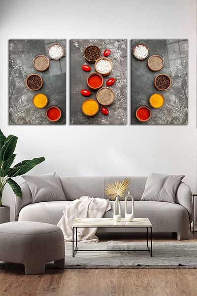 Vosevu Various Spices 3-Piece Glass Table Set, Modern Home and Office Decor, Gift Wall Decoration