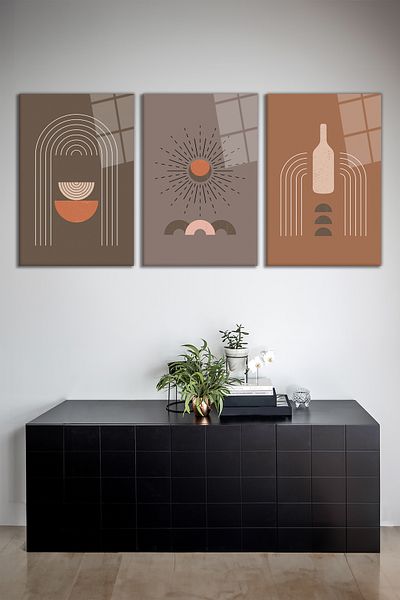 Vosevu Abstract Stripes Vintage Design Σετ 3 τραπεζιών από γυαλί, Μοντέρνα διακόσμηση σπιτιού, Δώρο διακόσμηση τοίχου