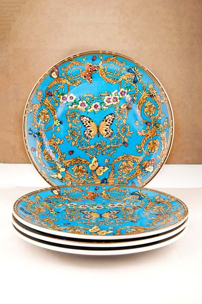 Bursa Porselen Dekor Blue Butterfly Golden Gilded 4-Piece Serving Plate