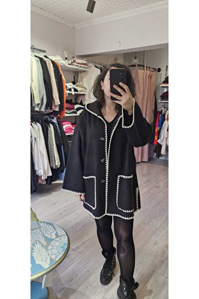 ALVWOMAN معطف تيدي موديل أسود بغطاء للرأس