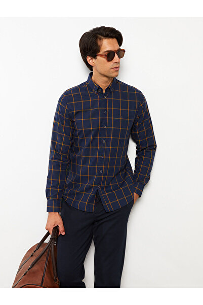 LC Waikiki Yellow Regular Fit Long Sleeve Plaid Men's Shirt