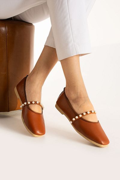 Moda Devrin Dámské domácí a outdoorové boty Tan Skin Pearl Ballerina
