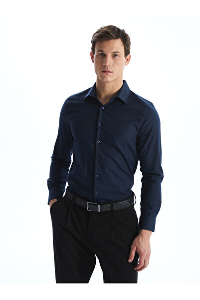 LC Waikiki Ανδρικό πουκάμισο με μακρυμάνικο γκαμπαρντίνα σε μπλε ναυτικό εφαρ...