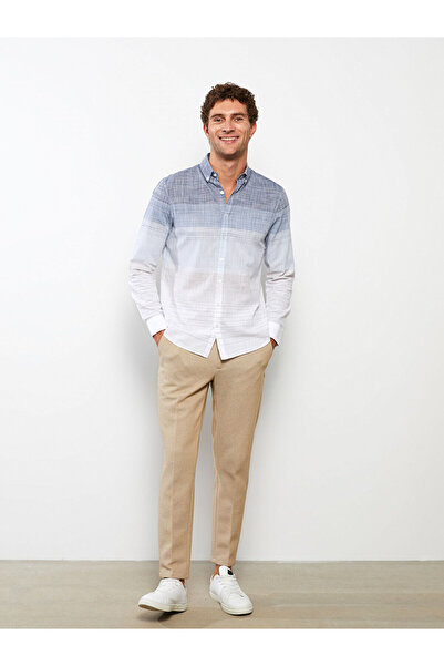 LC Waikiki Blue Regular Fit Long Sleeve Striped Poplin Men's Shirt