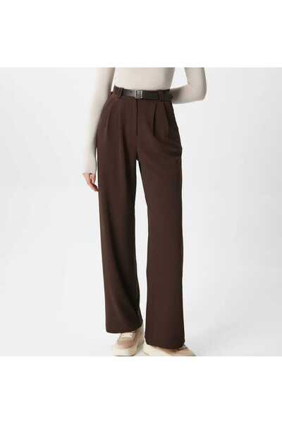 NEVEGE BUTİK Women's Licra Belt Comfortable Cut Palazzo Pants-Brown