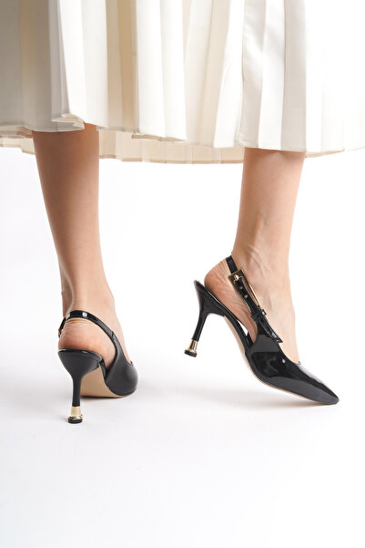 Redoxy Women's Special Design Thin Heeled Metal Accessories Ankle Strap Patent Leather Stiletto