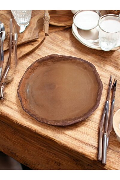 Limboda Toprak Görünümlü Porselen Yuvarlak Sunum Tabağı 25cm