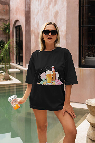 cc collection Tricou supradimensionat cu imprimeu cu băuturi