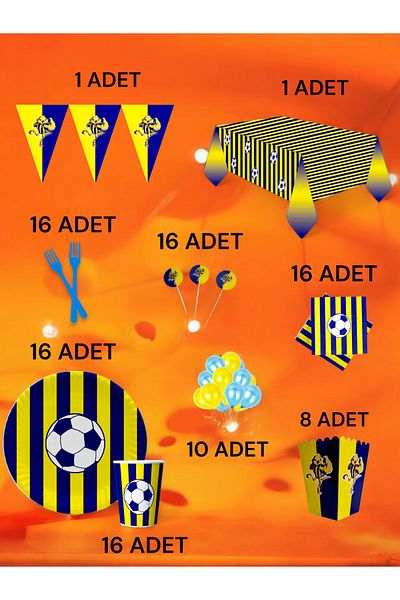 VibeHome 16 Person Dark Blue Yellow Themed XL Pack - Birthday Party and Fun Events