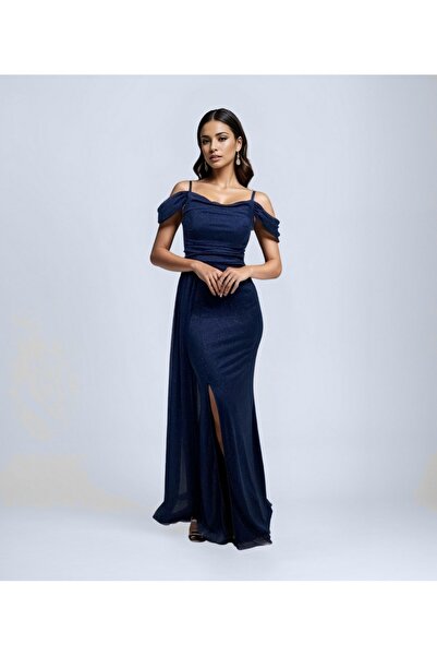 OTHERONE Yırtmaçlı Simli Tül Abiye Elbise