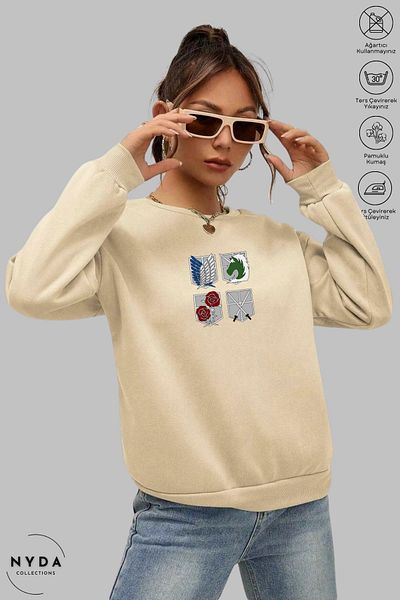 Nyda Collections Attack on Titan 2 Printed - Unisex Oversize φούτερ χωρίς κουκούλα