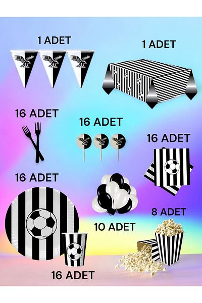 VibeHome Black and White Fan XL Pack for 16 - Birthday Party and Fun Events