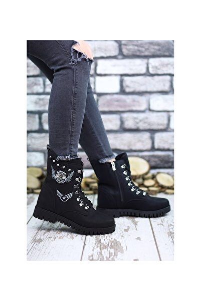 KAYGISIZ AYAKKABI Μαύρες μπότες με ζεστή επένδυση με λέιζερ, ορθοπεδικές μπότες με φερμουάρ που δεν γλιστράει