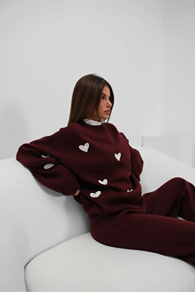 Colina Crew Neck Heart Sweater Pants Knitwear Bottom Top Set