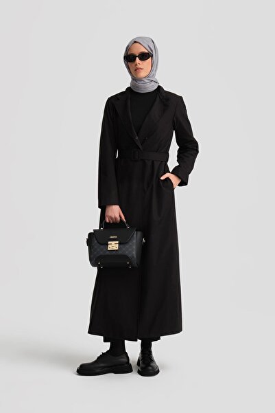 Armine Seyyar Zincir Yakalı Su Geçirmez Pardösü 24k8008 Siyah