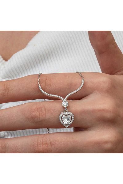 Skygo Silver White Zircon Stone Heart Women Necklace