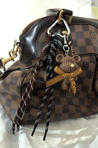 New Obsessions Leather Teddy Bear Keychain Bag Ornament