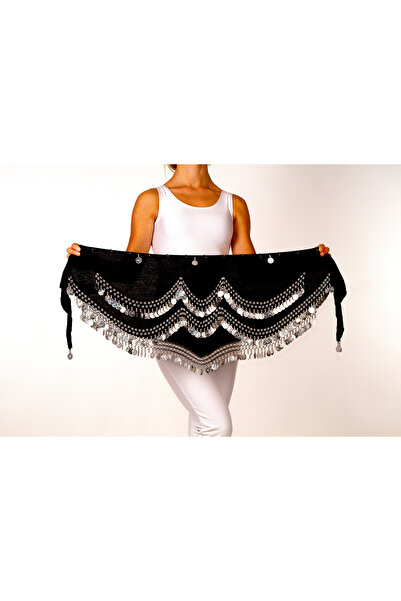 Armelit Şakira Kemeri Kına Roman Siyah Üçgen Silver Penezli Oryantal Kemer