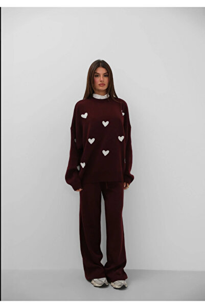 Colina Crew Neck Heart Sweater Pants Knitwear Bottom Top Set