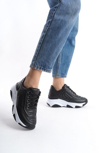 Moda Değirmeni Pantofi sport confortabili de zi cu zi pentru femei cu piele neagră, cu talpă groasă, BG1154-101-0006