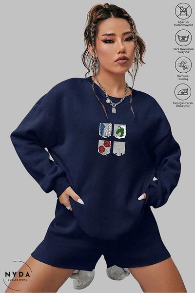 Nyda Collections Attack on Titan 2 Printed - Unisex Oversize φούτερ χωρίς κουκούλα
