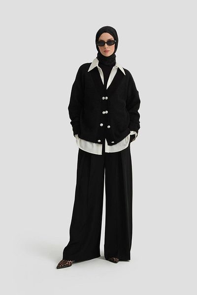 Armine Black Plush Knitwear Cardigan - 24Kd4211