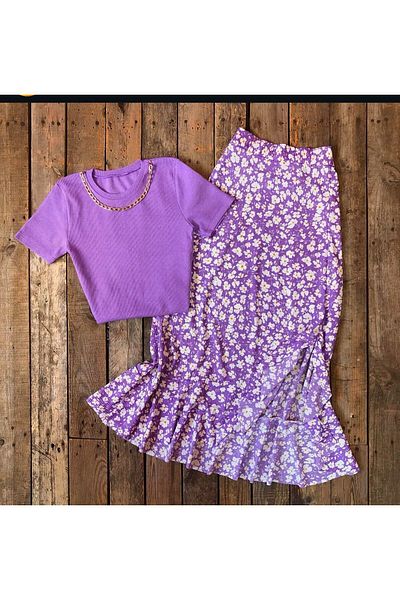 Tuğba Ceylin Butik Women's Summer Crepe Fabric Floral Skirt