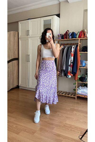 Tuğba Ceylin Butik Women's Summer Crepe Fabric Floral Skirt