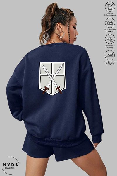 Nyda Collections Attack on Titan 2 Printed - Unisex Oversize φούτερ χωρίς κουκούλα