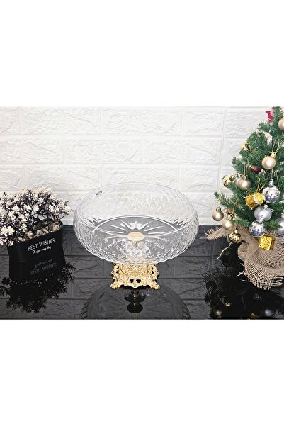 atabey home collection Lotus Crystal Large Size 28cm Square Cutting Decor Gold Square Foot Cage Salad Bowl