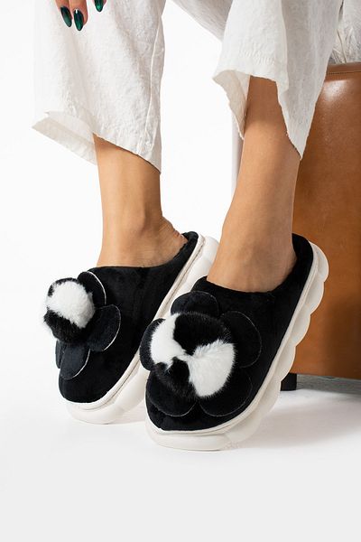 Moda Devrin Papuci de damă Black Daisy Papuci de casă și grădină în aer liber pentru balcon