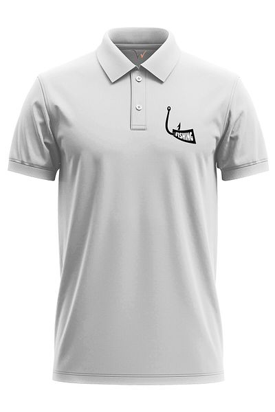 WİDİ Κυνήγι Ψάρεμα Fisherman Hook Printed 100% βαμβακερό κανονικό γιακά πόλο λευκό μπλουζάκι